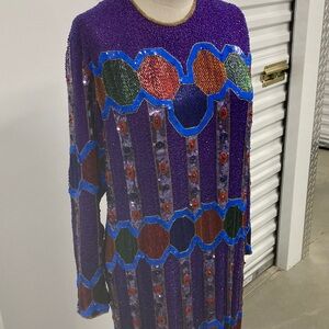 STUNNING vintage 80’s  beaded silk gown L XL